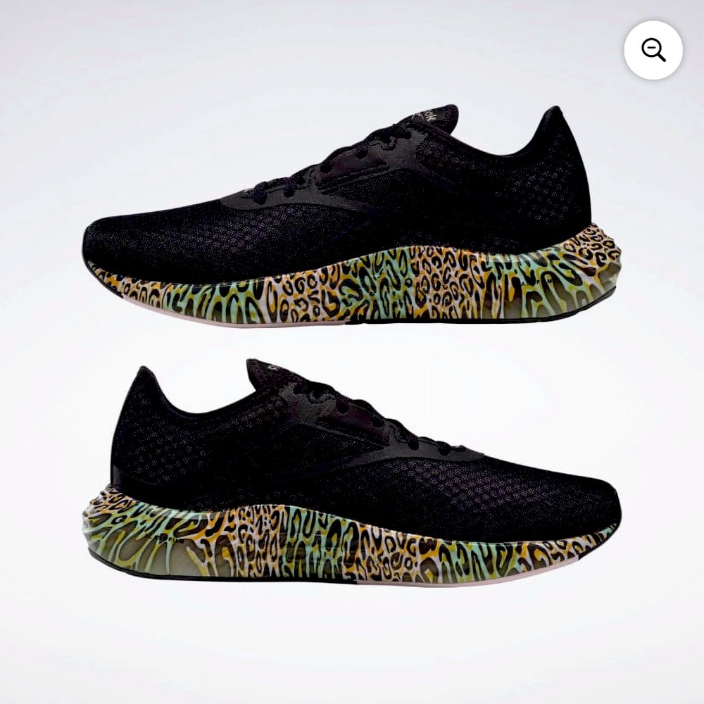Reebok Black Sneakers with Multicolor Leopard Print Midsole